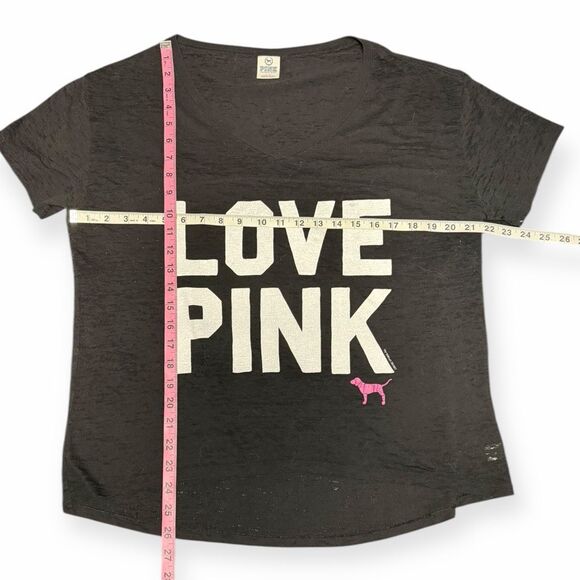 PINK VICTORIA’S SECRET Women’s Black “LOVE PINK” V-Neck Short Sleeve T-Shirt Siz - Picture 5 of 5